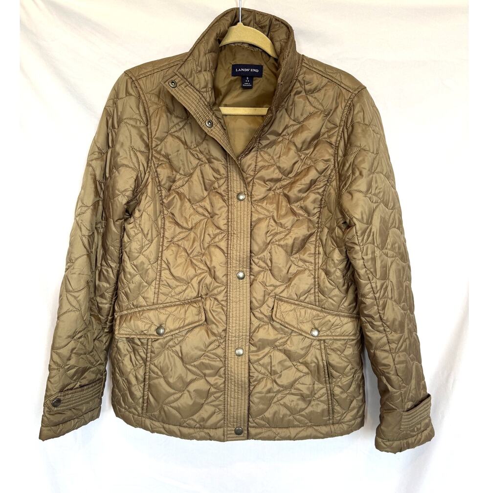 Lands' End Lightweight Quilted Puffer Jacket, Olive Green, Small 6, 8